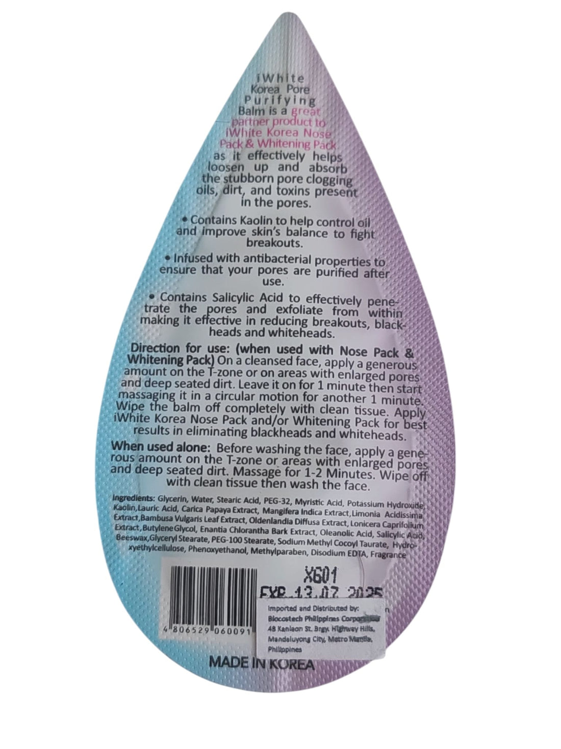 Baume purifiant les pores coréen blanc