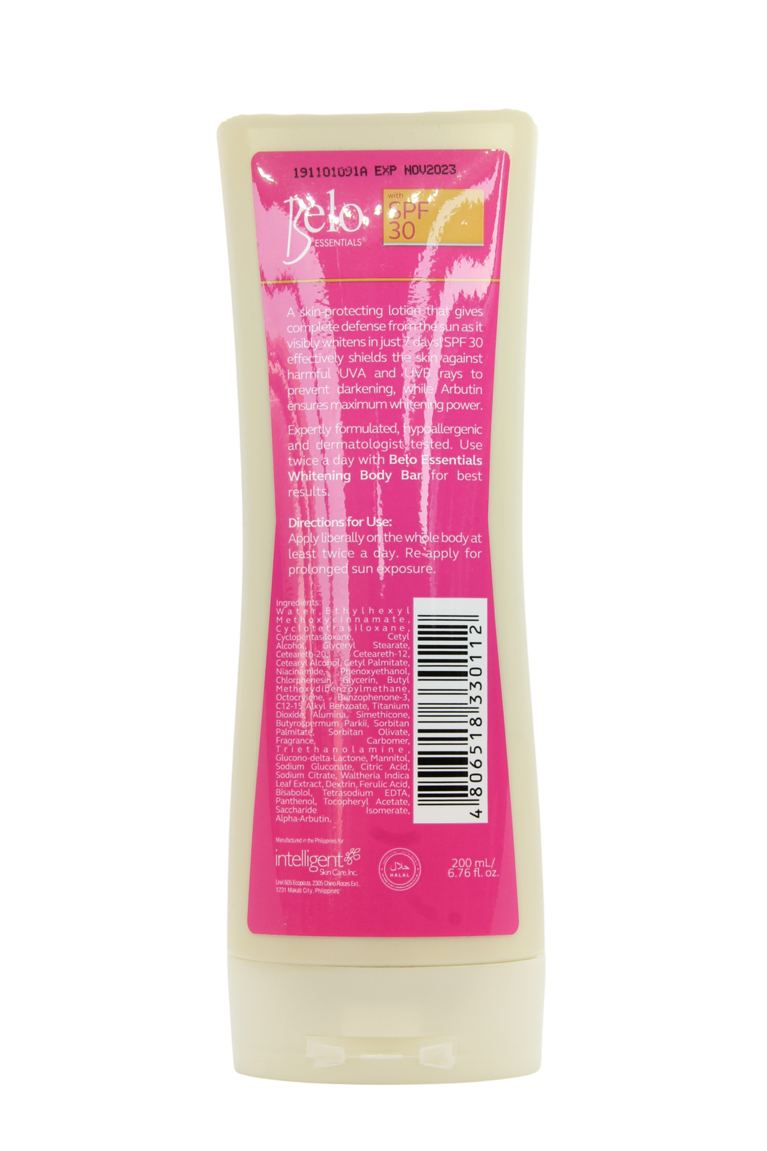 Lait corporel éclaircissant Belo Essentials avec SPF 30 200 ml